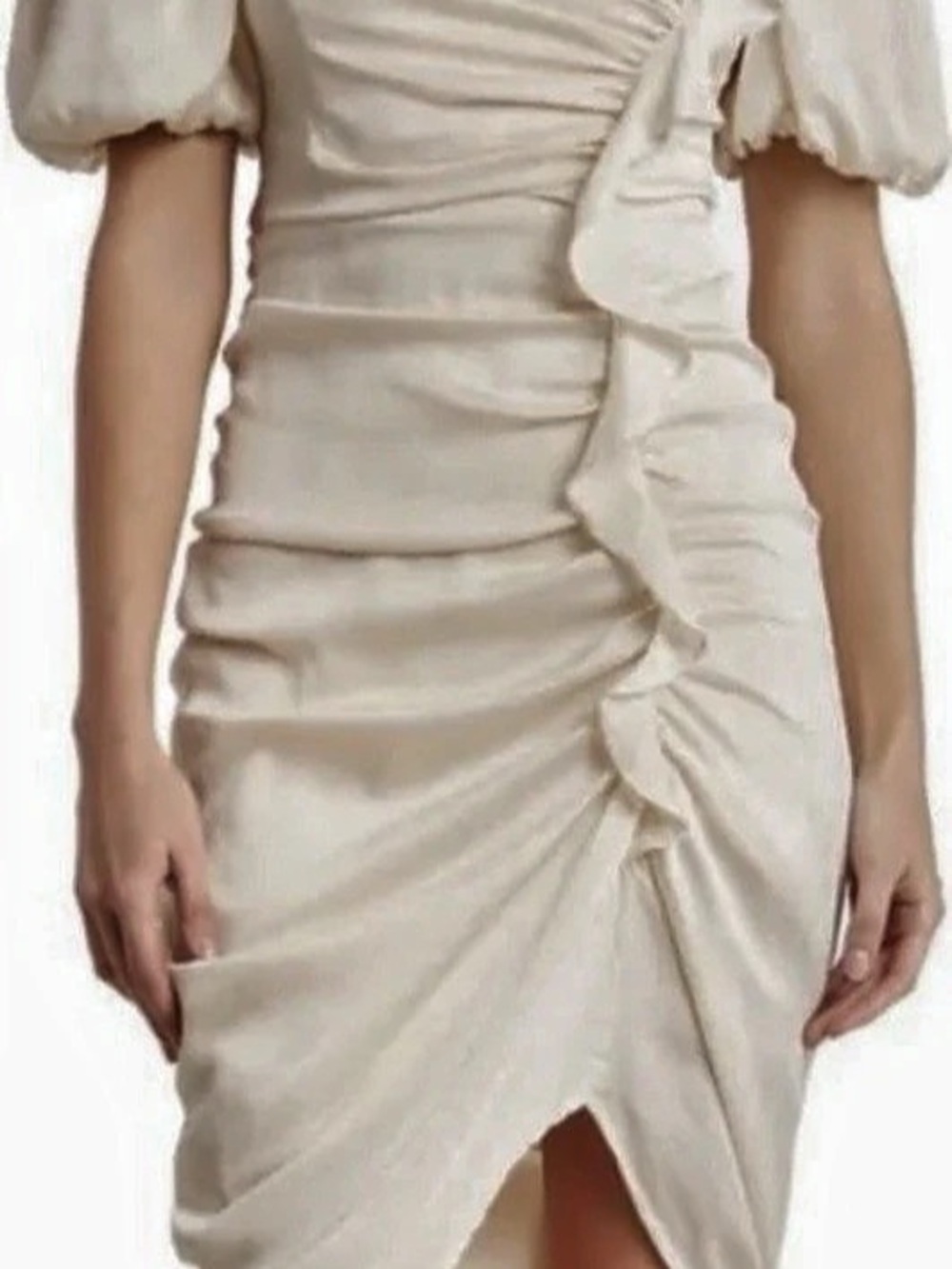 ASTR The Label Emma Ruched Puff Sleeve Dress in Off White NWT size XS